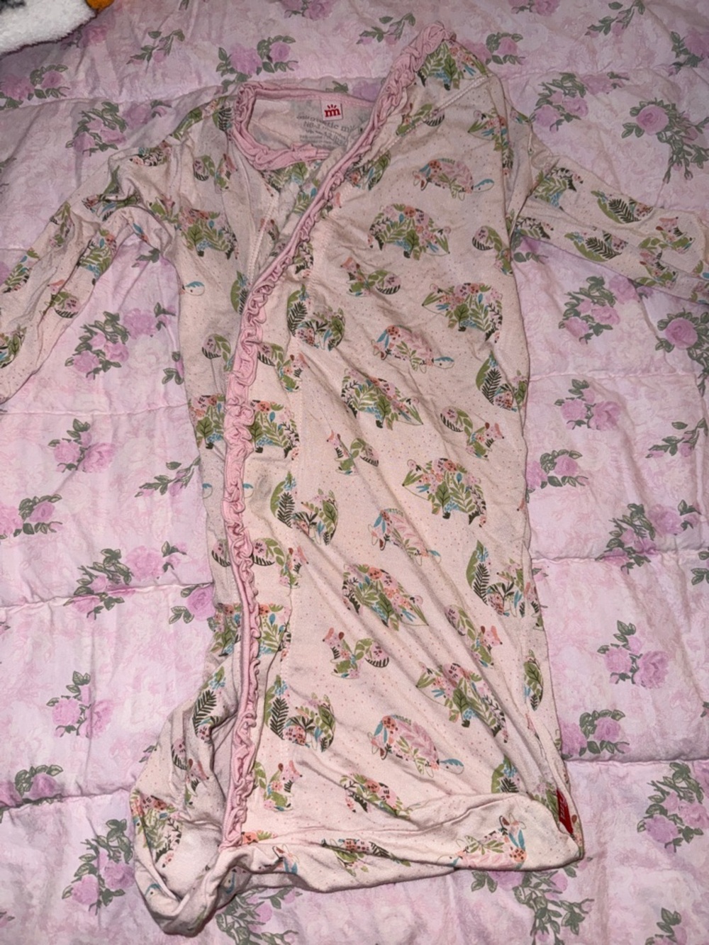 Magnetic Me Pink Floral Animal Print Sleepsack with Ruffle Trim